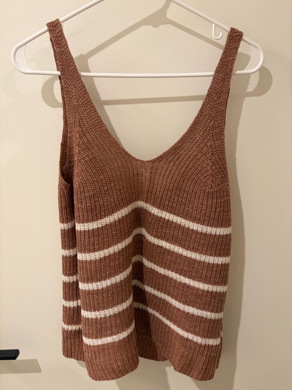 Faherty Brown and White Knit Striped Knit Tank Top